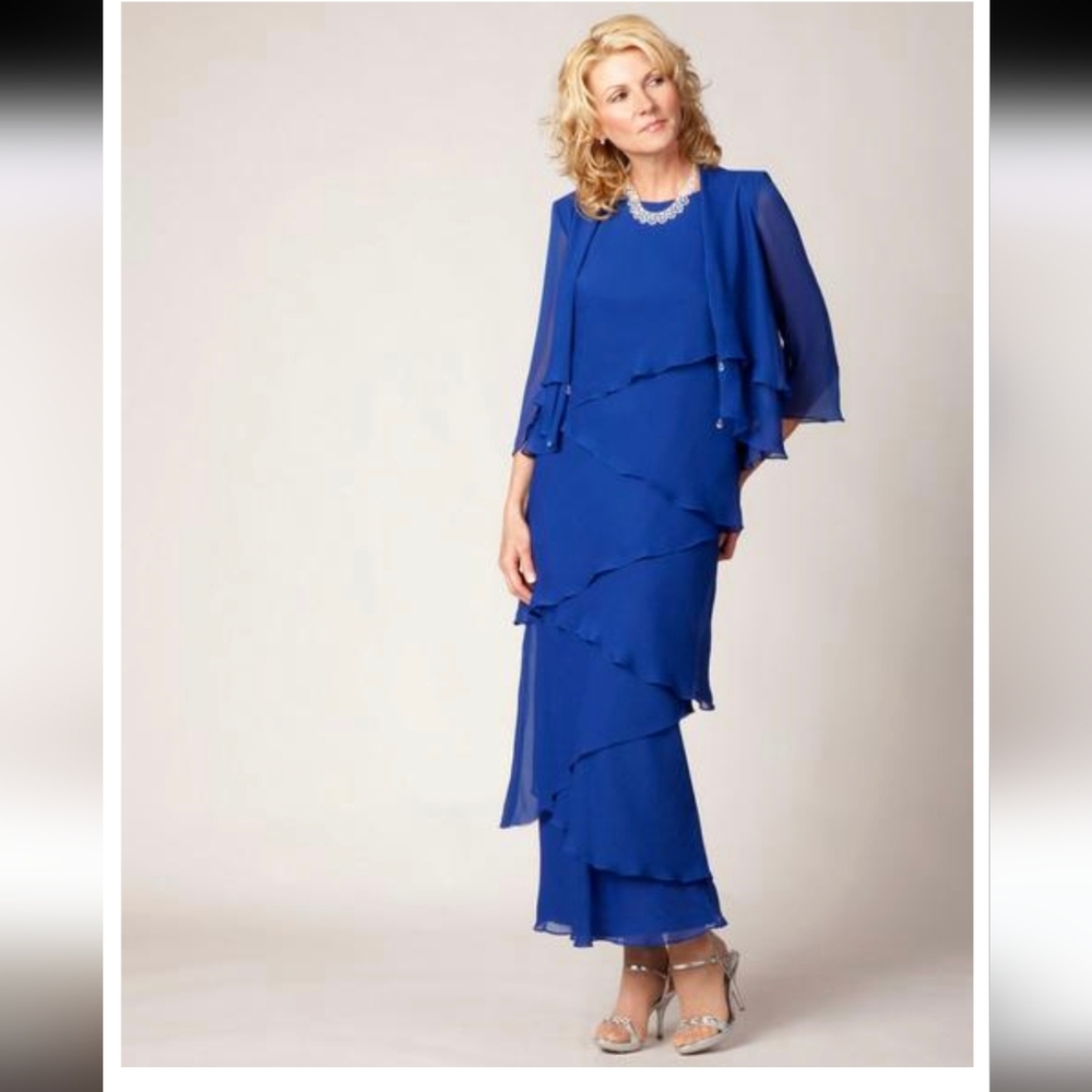 Ursula of Switzerland Turquoise Blue Layered Dress / Jacket Set 18